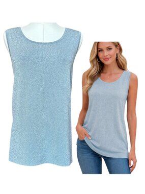 CeCe Sleeveless Tank Top Light Blue Relaxed Fit Knit XL